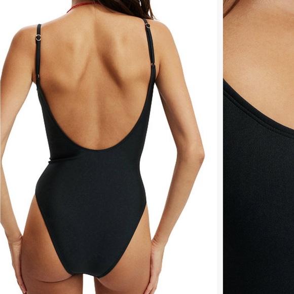 BLACK COTTON ON TEXTURED SCOOP NECK ONE PIECE SWIMSUIT CHEEKY BOTTOM XS - Picture 2 of 10